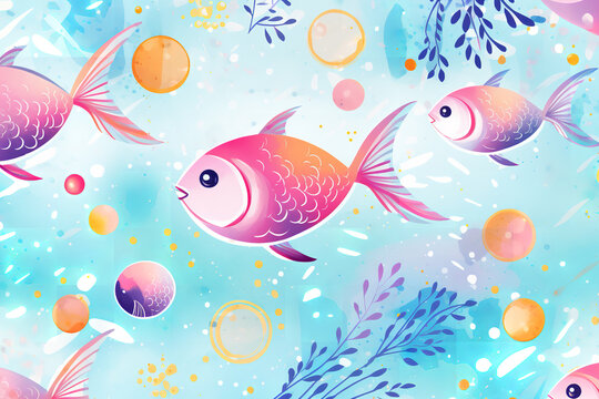 design cute Celestial under the water patterns with fresh fruity colors, light background
