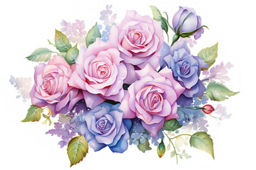 Watercolour beautiful realistic pastel iridescent rose bouquet with diamanté roses realistic magnificent details beautiful 