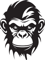 Intricate Artistry Black Chimpanzee Emblem Wild Wisdom Chimpanzee Icon in Monochrome