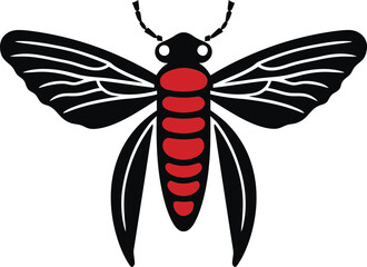 Sculpted Elegance Black Cicada Icons Symphonic Beauty Majestic Cicada Black Vector Insect Emblem in Noir