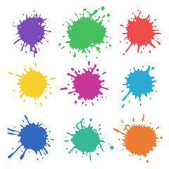 Splashes of paint. Set of multi-colored ink stains isolated on a white background. Grunge texture. Templates for design, banners, creativity.