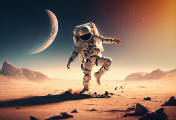 Astronaut dancing hip hop on the expanse. High quality illustration  - obrazy, fototapety, plakaty