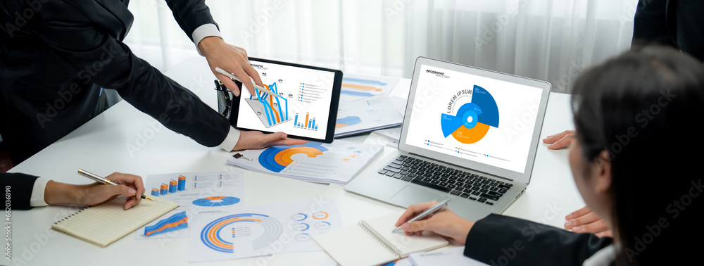 Poster business data dashboard analysis by computer software . investment application display business sale