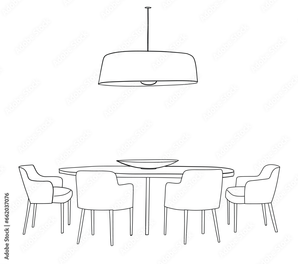 Wall mural chair and table in interior. furniture sketch