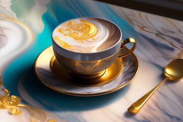 A beautiful Victorian style teacup with lace and gold details. Generative AI_7. - obrazy, fototapety, plakaty