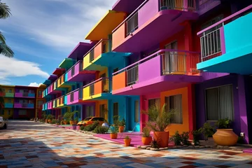 Fotobehang Colorful lodging establishment. Generative AI © Beatriz