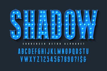 Retro circus alphabet design, cabaret, LED lamps letters and numbers. © Aleksandr