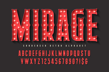 Retro circus alphabet design, cabaret, LED lamps letters and numbers. - obrazy, fototapety, plakaty