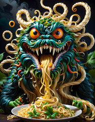 Obraz premium a creepy spaghetti monster - generative ai