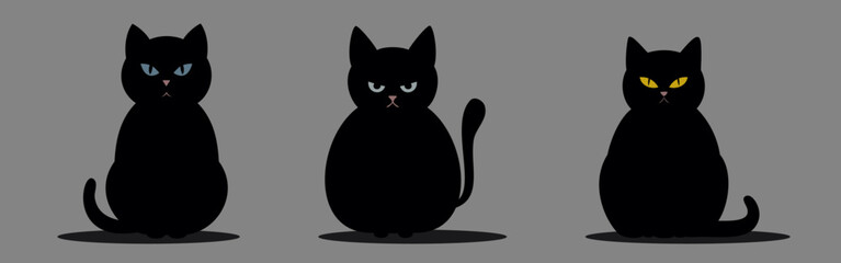 Set of grumpy black cats
