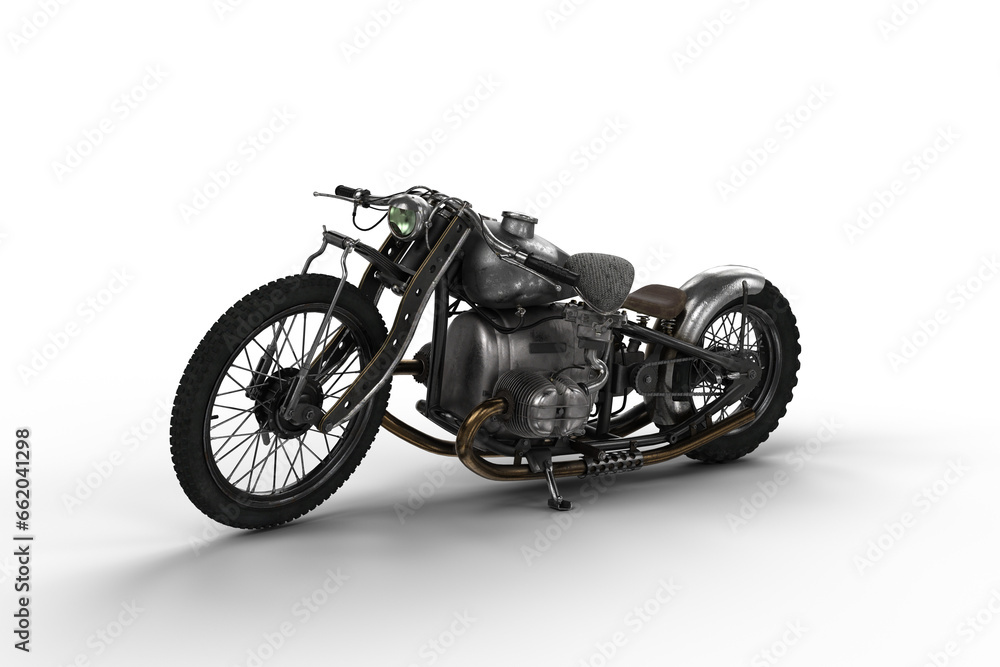 Poster vintage hardtail motorcycle. isolated 3d rendering..