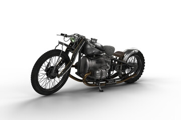 Vintage hardtail motorcycle. Isolated 3D rendering..