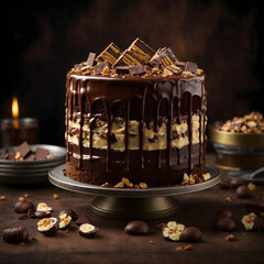 Fototapeta na wymiar Chocolate Snickers Cake - Decadent Delight