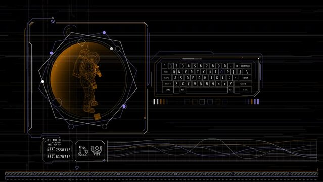 Fantastic spaceship virtual panel displaying an astronaut