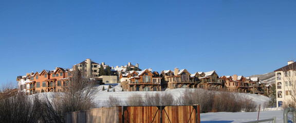 Townhouses and condos in winter snow