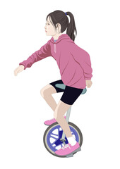 一輪車に乗る少女イラスト © yorky's