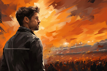 Football manager in oil painting style illustration