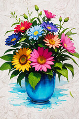 flowers in vase, vase with flowers design, comic vase, flowers design