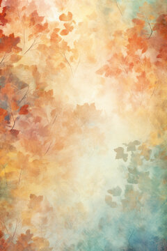 autumn themed pastel aquarelle watercolour background pattern of fall elements leafs falling season changing In a textured hand drawn digital illustration style for card/print/stationary