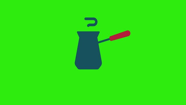 Cartoon coffee icon pack animation on a green screen. Coffee icon animation with key color. Chroma color. 4K video
