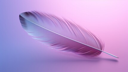 A hyper-realistic representation of a delicate feather, casting a shadow on a gradient background shifting from ethereal lavender to deep ebony.