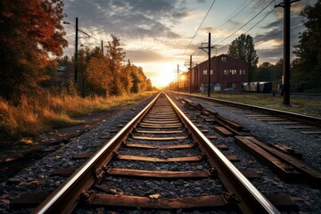 Fototapeta na wymiar View of train tracks from the side. Generative AI