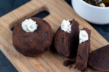 chocolate cake potatoes on the table
