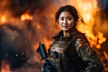 Obraz na płótnie Canvas Asian Woman Soldier Job Lifestyle Setting Generative AI