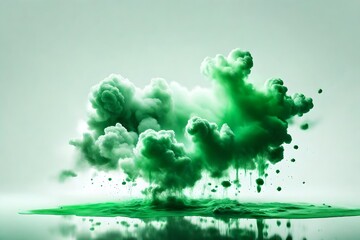 Green paint splash explosion smoke cloud isolated on white  background  