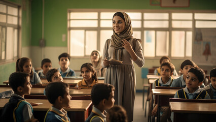 Classroom scenes in Arab countries in the Middle East - obrazy, fototapety, plakaty