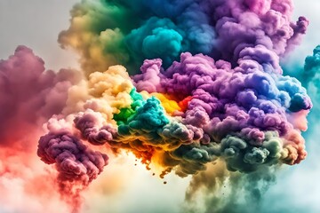 Colorful rainbow paint color smoke cloud explosion isolated on white   background 