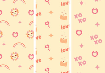 seamless pattern with groovy hearts. Vintage groovy hearts vector background. Retro wallpaper.  