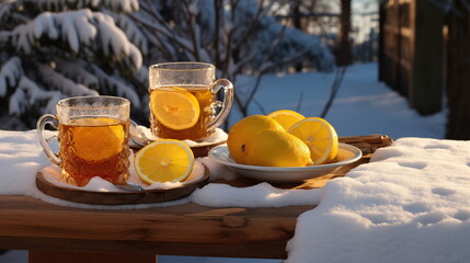A cup of tea with lemon and honey - AI Generated