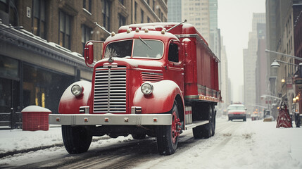 An American truck is driven in winter - AI Generated