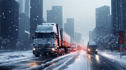 Trucks in winter - AI Generated