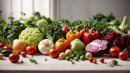 vegetables over white wooden table background. Backdrop with copy space. Top View