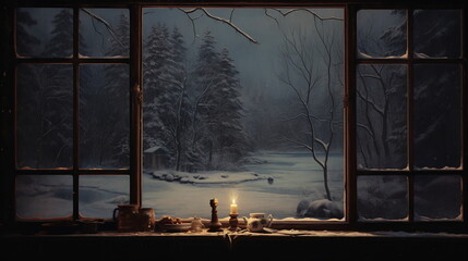 View through the window in winter - AI Generated