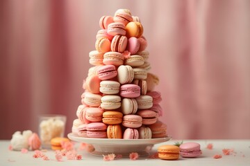 Light-toned macaron tower, sugar confectionery. Generative AI