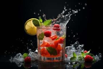 Refreshing fruit cocktail drink on a clean surface. Generative AI