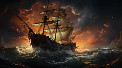 Fotobehang pirate ship in the sea © Milan