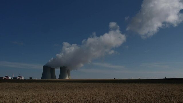 Nuclear power palnt Temelin Czech republic cooling towers steaming energy production	
