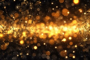 Fototapeta na wymiar Abstract glittering lights against a gold and black background. Generative AI