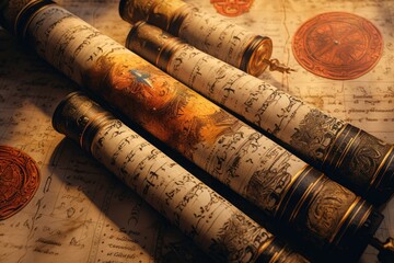 Fototapeta na wymiar Symbols of alchemy and magic on ancient scrolls 