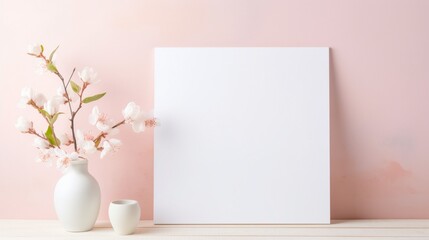 Design a poster blank mockup in a minimalistic style with a soft pastel background.