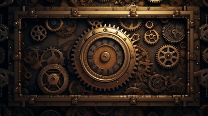Fototapeta na wymiar Design a poster blank mockup in a steampunk style with gears and cogs as decor.