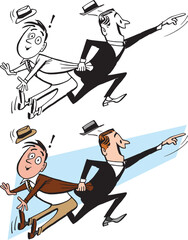 A vintage retro cartoon of two businessmen rushing off to an important meeting. 