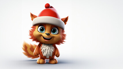 Süßes Cartoon Katze als Nikolaus Figur zu Weihnachten mit weißen Hintergrund im Querformat für Banner, ai generativ