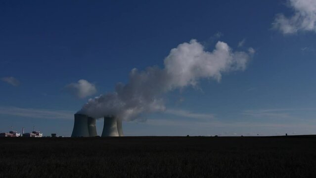 Nuclear power palnt Temelin Czech republic cooling towers steaming energy production	
