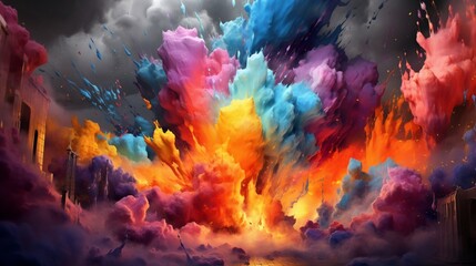 Explosive collision of colors creates a captivating visual narrative.