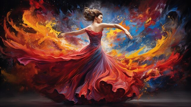 Energetic dance of colors unfolds, capturing an instance of vivid art.